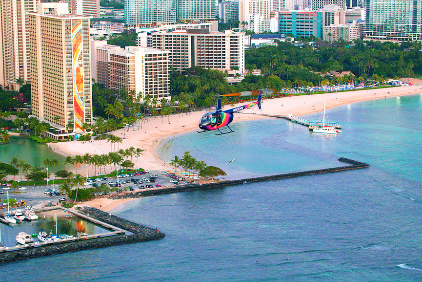 Rainbow Helicopters above harbor and Waikiki