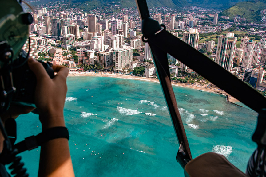 Helicopter Ride Photography of Waikiki Skyline