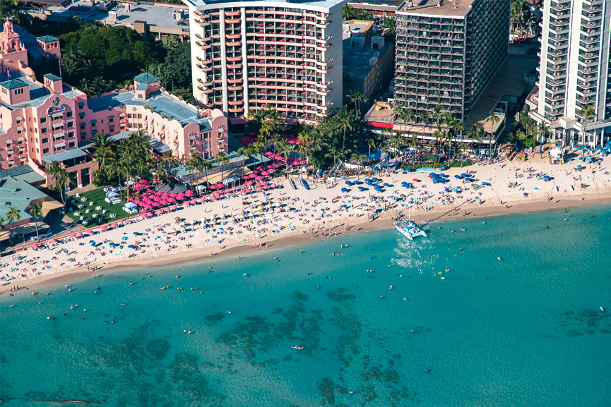 Waikiki Beach seen from a helicopter