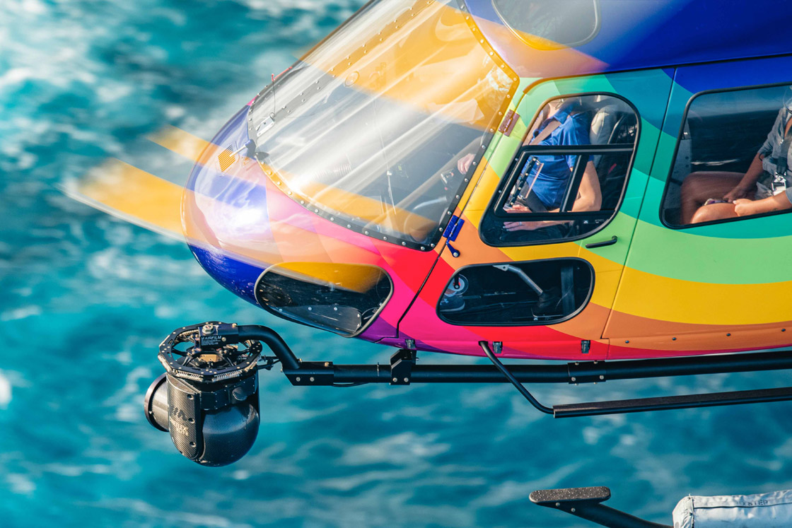 Rainbow Oahu Helicopter Tours - in flight with VIA Films Cineflex Camera mounted on our A-Star Helicopter