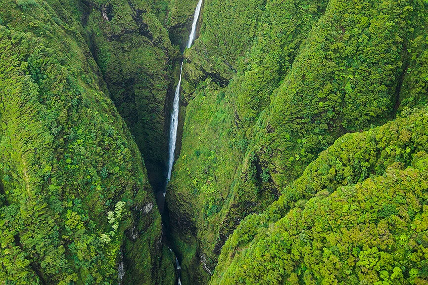 Aerial photo of Sacred Falls waterfall below
