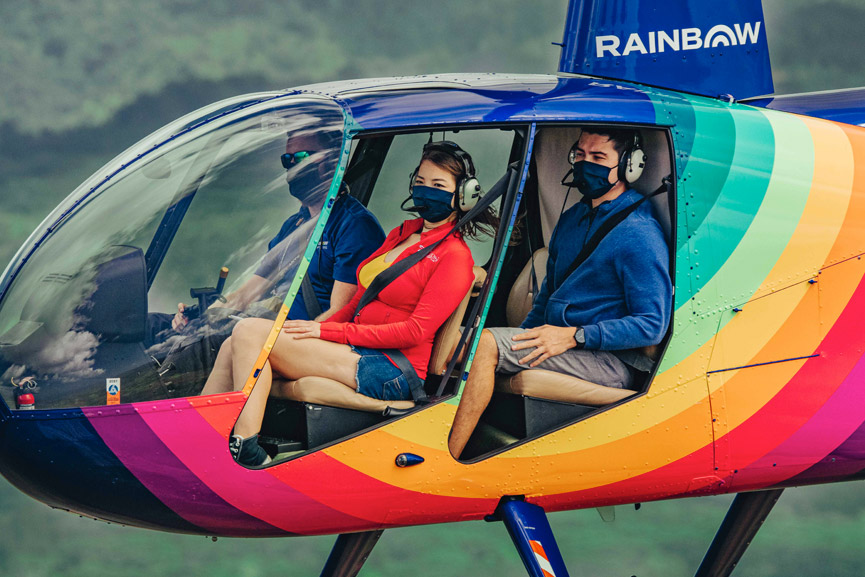 People in a Rainbow Helicopters Doors Off Helicopter Tour
