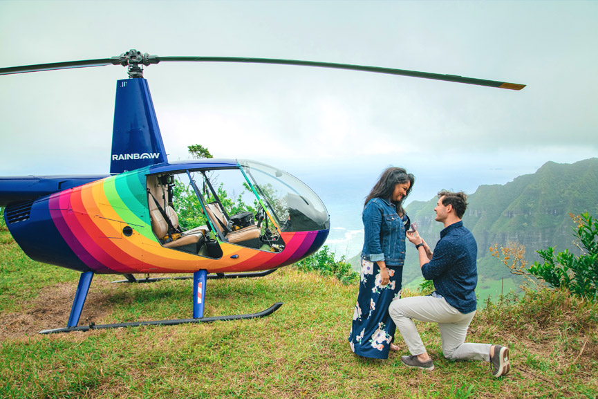 Rainbow Helicopters romantic Oahu proposal flight