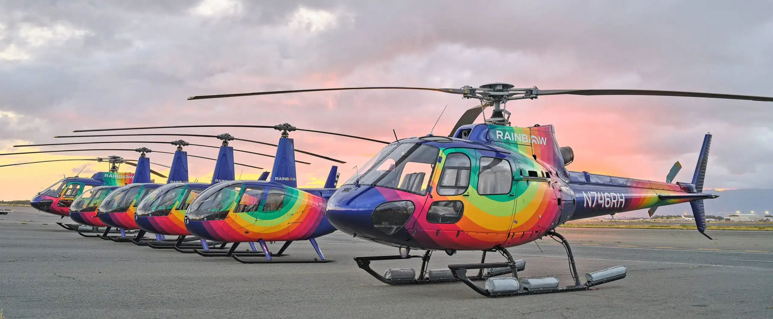 Fleet of Rainbow Helicopters at Honolulu International Airport