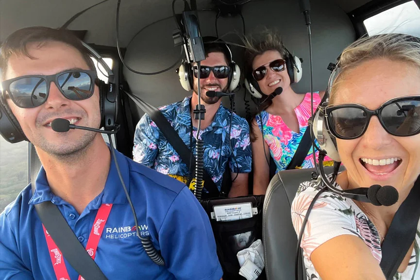 Rainbow Oahu helicopter tour guests experience - R&C