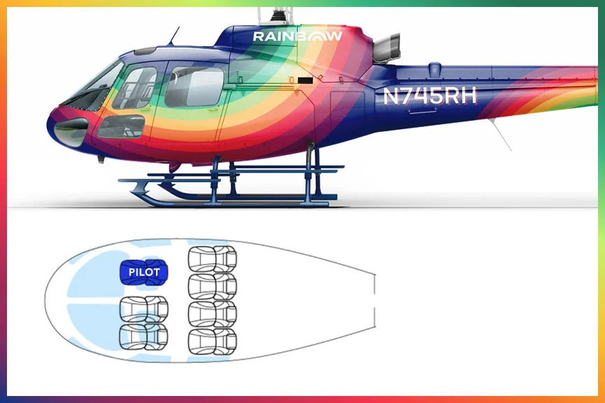 Rainbow Helicopters Oahu Airbus Astar helicopter diagram with seating chart