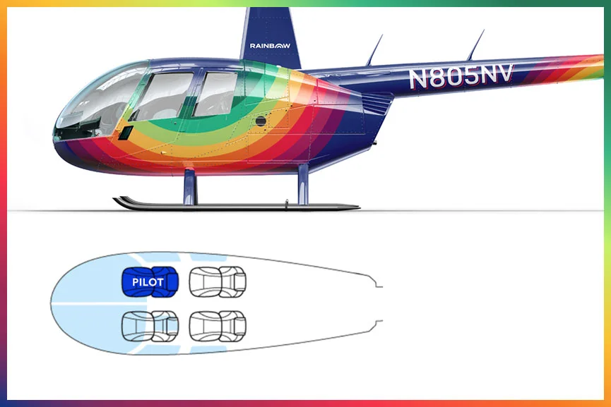 Rainbow Helicopters Oahu Robinson R44 helicopter diagram with seating chart