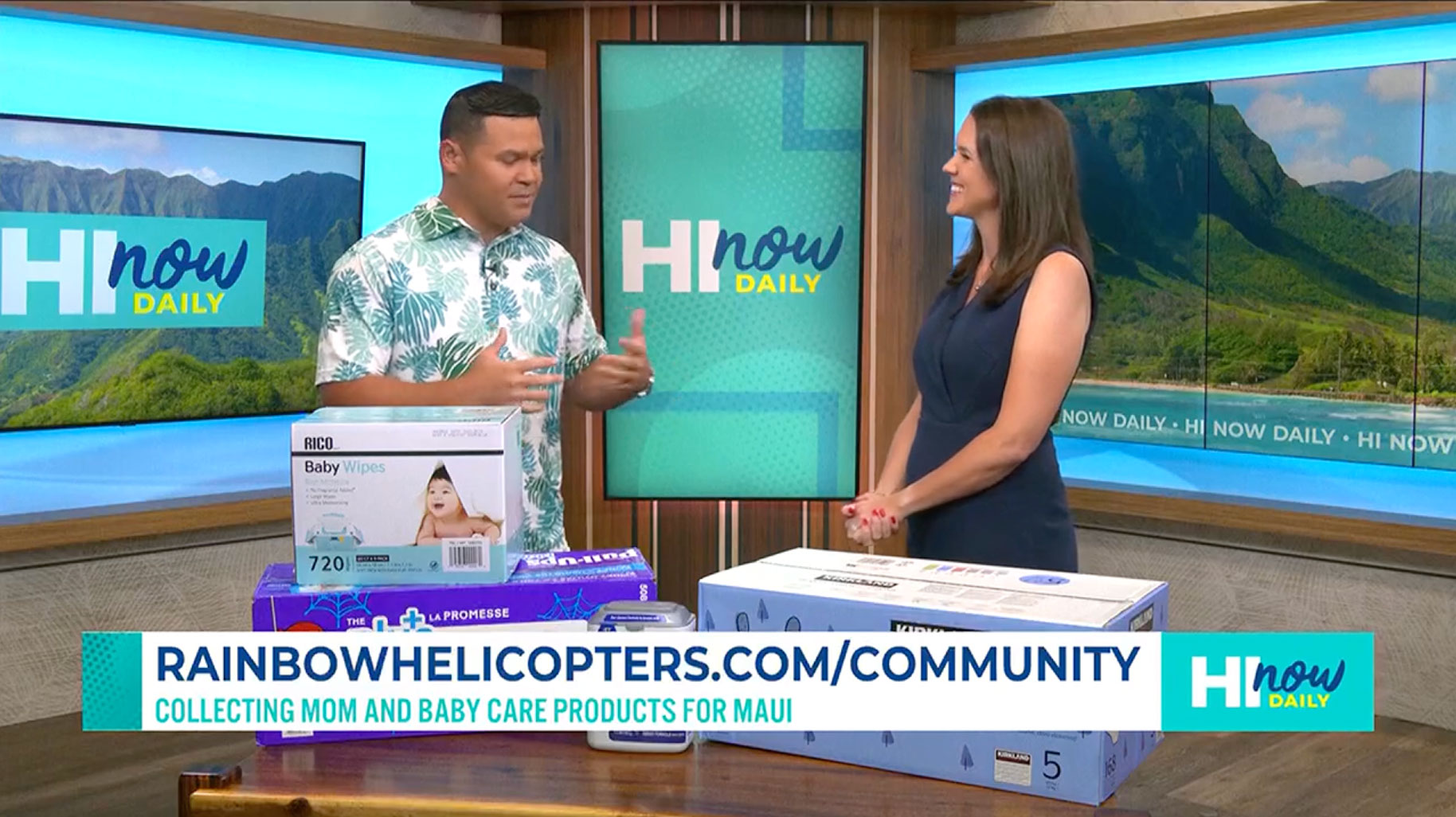Nicole Battjes, founder of Rainbow Helicopters interviewed on HINOW television station about Maui fire relief efforts