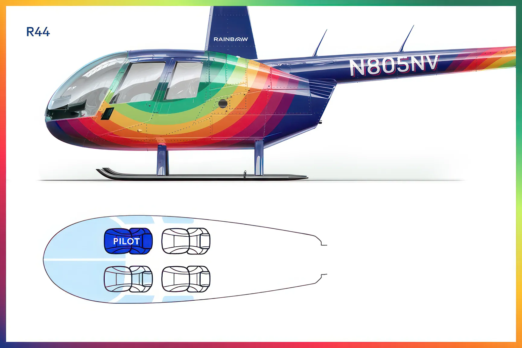 Rainbow Helicopters R44 Seating Chart for up to 3 guests