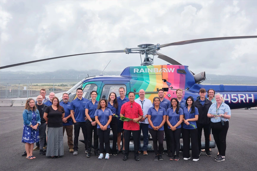 Rainbow Helicopters Hawaiian blessing ceremony for Hawaii Island helicopter base opening.