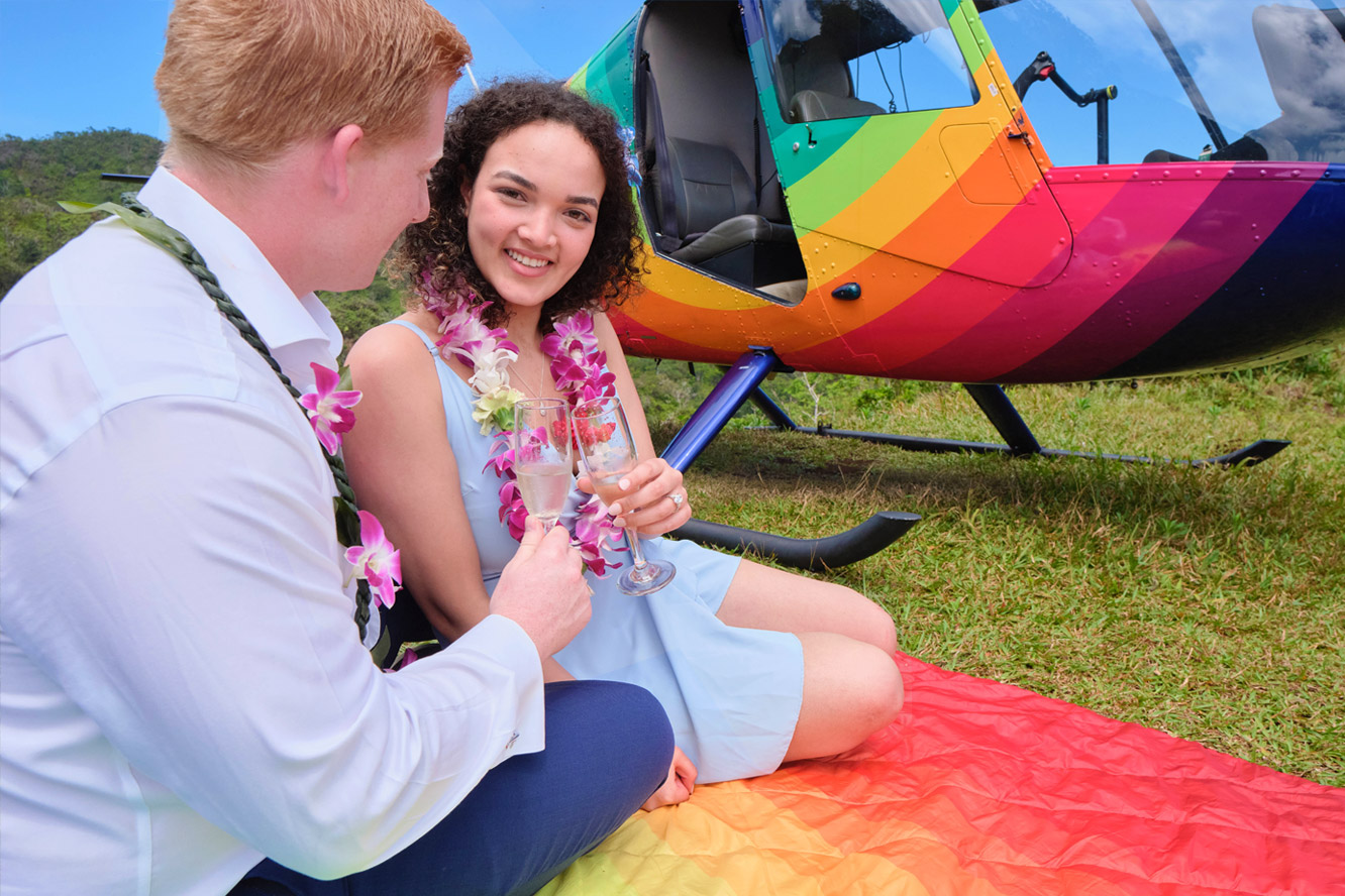 Rainbow Helicopter Tour landing with champagne toast