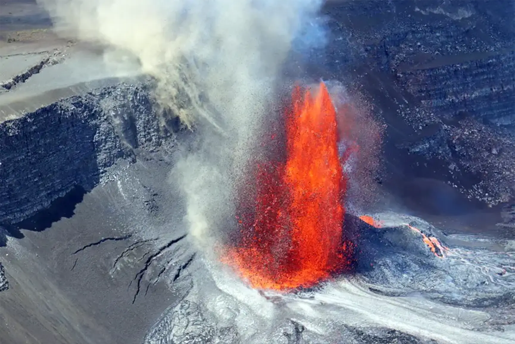 Recent Kilauea Volcano Eruption as seen from above.